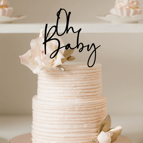 Cake Topper - Oh Baby Silver Belle Design