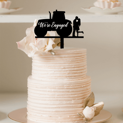 Cake Topper - Tractor We're Engaged Silver Belle Design