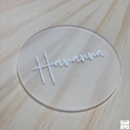 Round Acrylic Place Names - Havanna Silver Belle Design