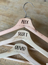 Load image into Gallery viewer, Timber Engraved Coat Hangers - Block Script Silver Belle Design