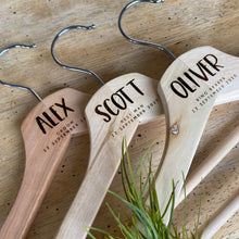 Load image into Gallery viewer, Timber Engraved Coat Hangers - Block Script Silver Belle Design