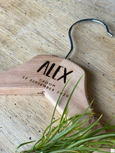 Load image into Gallery viewer, Timber Engraved Coat Hangers - Block Script Silver Belle Design