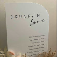Load image into Gallery viewer, A4 Acrylic Table Sign -Drinks Menu - Drunk In Love Silver Belle Design
