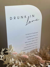 Load image into Gallery viewer, A4 Acrylic Table Sign -Drinks Menu - Drunk In Love Silver Belle Design
