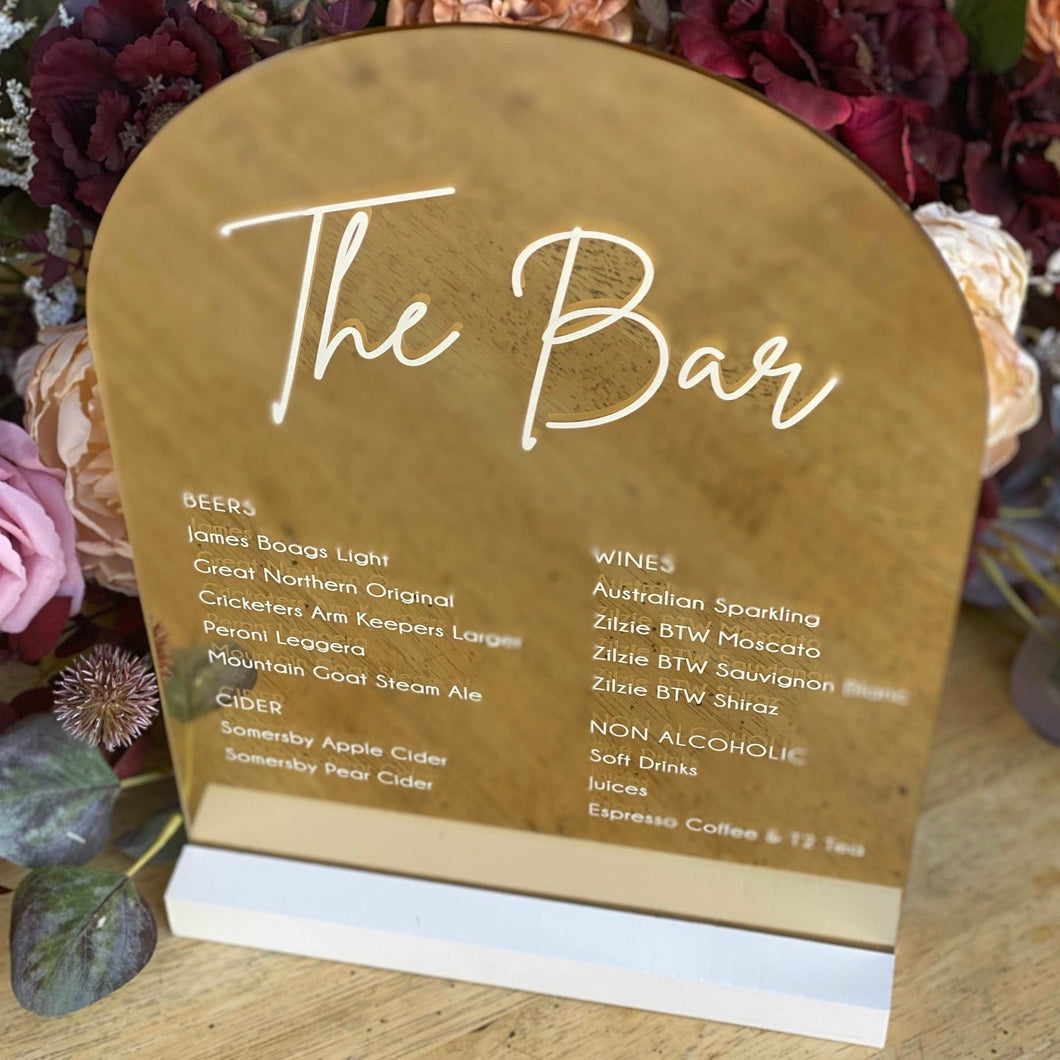 A4 Acrylic Table Sign -Drinks Menu - The Bar Silver Belle Design