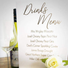 Load image into Gallery viewer, A4 Acrylic Table Sign - Drinks Silver Belle Design
