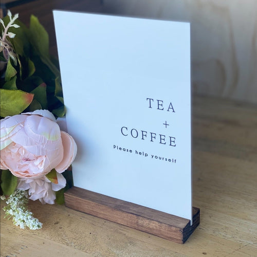 A4 Acrylic Table Sign - Tea + Coffee Silver Belle Design