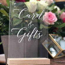 Load image into Gallery viewer, A5 Acrylic Table Sign - Cards &amp; Gifts Silver Belle Design
