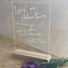 Load image into Gallery viewer, A5 Acrylic Table Sign - Life&#39;s An Adventure Silver Belle Design
