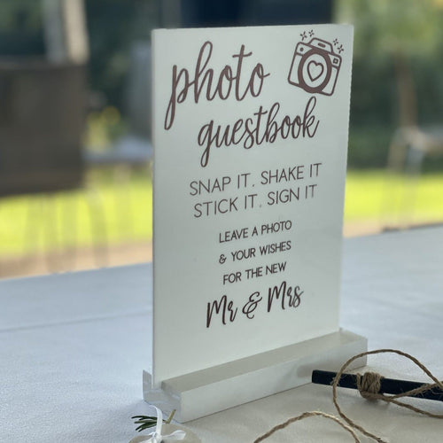 A5 Acrylic Table Sign - Photo Guestbook Silver Belle Design