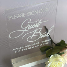 Load image into Gallery viewer, A5 Acrylic Table Sign - Sign Our Guestbook Silver Belle Design
