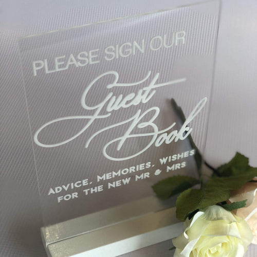 A5 Acrylic Table Sign - Sign Our Guestbook Silver Belle Design
