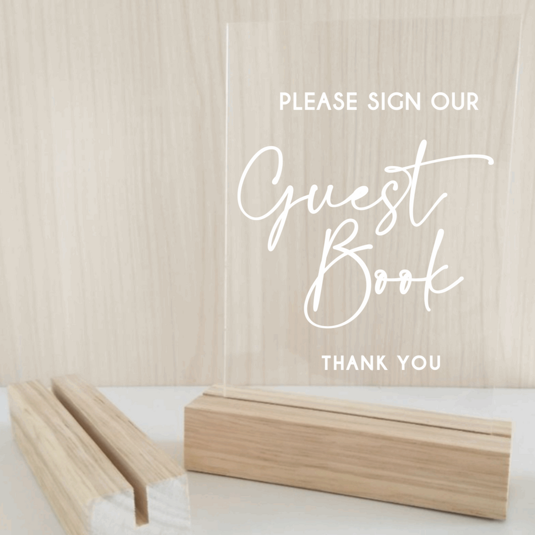 A5 Acrylic Table Sign - Simple Guest Book Silver Belle Design