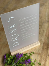 Load image into Gallery viewer, A5 Acrylic Table Sign - Small Drinks Menu Silver Belle Design
