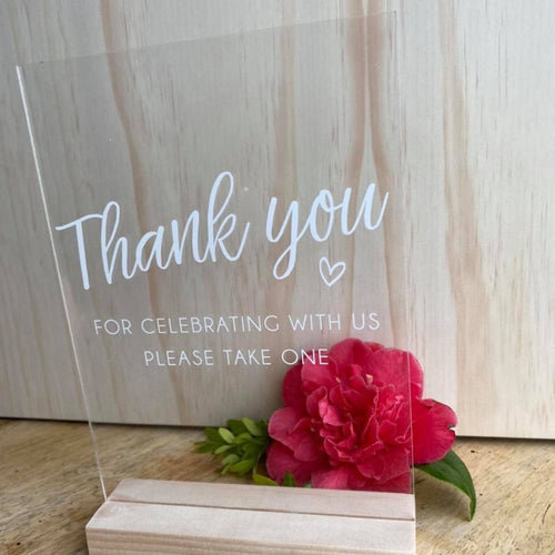 A5 Acrylic Table Sign - Thank You Please Take One Silver Belle Design