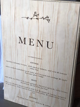 Load image into Gallery viewer, Acrylic Menu Sign Silver Belle Design

