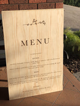 Load image into Gallery viewer, Acrylic Menu Sign Silver Belle Design
