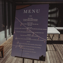 Load image into Gallery viewer, Acrylic Menu Sign Silver Belle Design
