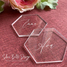 Load image into Gallery viewer, Acrylic Place Names - Hexagon Silver Belle Design
