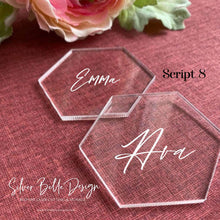 Load image into Gallery viewer, Acrylic Place Names - Hexagon Silver Belle Design
