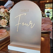 Load image into Gallery viewer, Acrylic Table Numbers - Arch Shape Silver Belle Design
