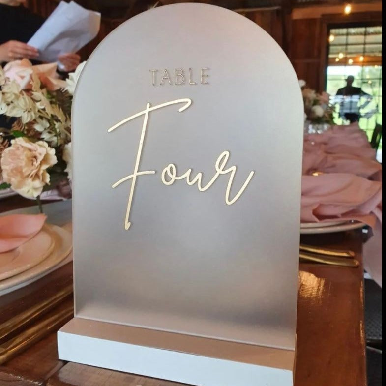 Acrylic Table Numbers - Arch Shape Silver Belle Design
