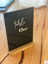 Load image into Gallery viewer, Acrylic Table Numbers with Timber Base Silver Belle Design
