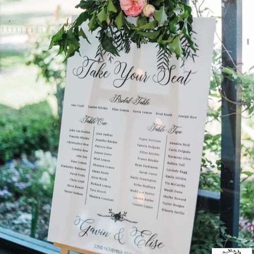 Acrylic Table Seating Plan - Gavin Silver Belle Design