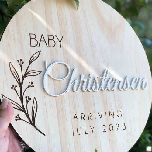 Baby Announcement Sign - 'Baby Christensen’ Silver Belle Design