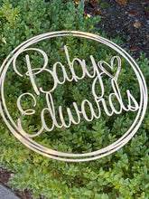 Load image into Gallery viewer, Baby Shower Hoop Sign Silver Belle Design
