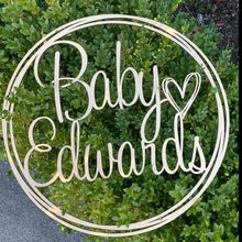 Load image into Gallery viewer, Baby Shower Hoop Sign Silver Belle Design
