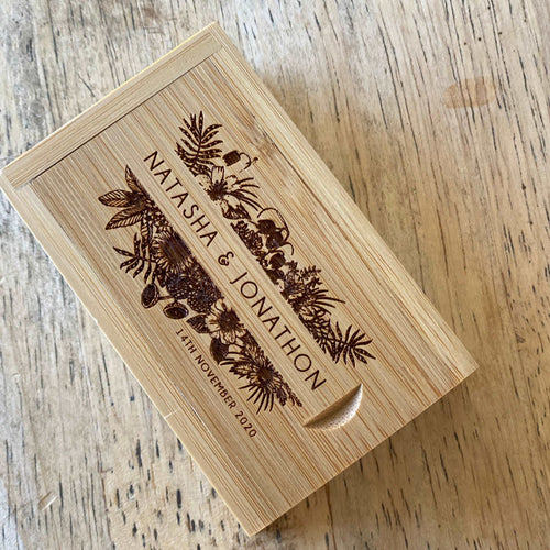 Bamboo Engraved USB - Customized USB with Box Silver Belle Design