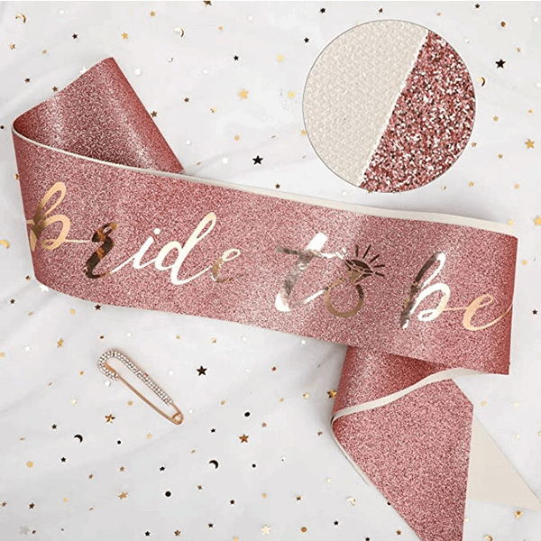 Bride to Be Rose Gold Glitter Sash Silver Belle Design