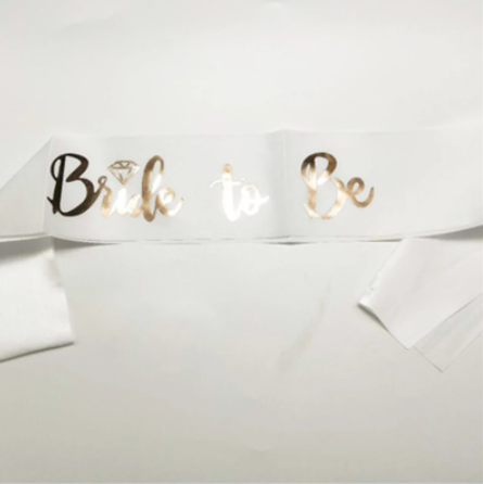 Bride to Be White Rose Gold Sash Silver Belle Design