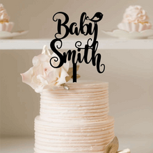 Load image into Gallery viewer, Cake Topper - Baby Shower Script Birdie Silver Belle Design
