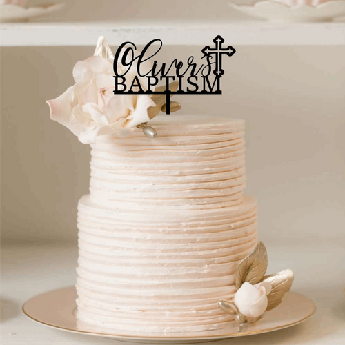Cake Topper - Baptism with Baby's Name Silver Belle Design