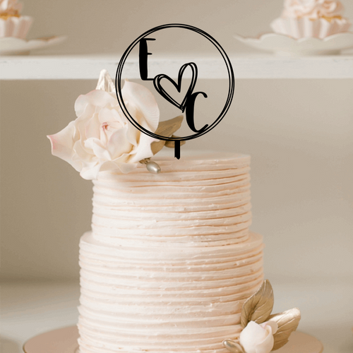Cake Topper - Circle Heart with modern font Silver Belle Design