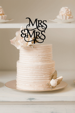 Load image into Gallery viewer, Cake Topper - Cursive Mrs &amp; Mrs Silver Belle Design
