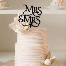 Load image into Gallery viewer, Cake Topper - Cursive Mrs &amp; Mrs Silver Belle Design
