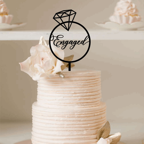 Cake Topper - Engaged Diamond Ring Silver Belle Design