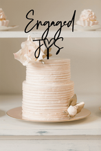 Load image into Gallery viewer, Cake Topper - Engaged Heart w Initials Silver Belle Design
