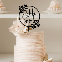 Load image into Gallery viewer, Cake Topper - Engaged Wreath with Names Silver Belle Design
