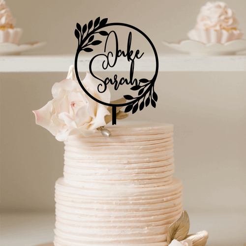 Cake Topper - Engaged Wreath with Names Silver Belle Design
