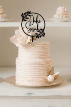 Load image into Gallery viewer, Cake Topper - Engaged Wreath with Names Silver Belle Design
