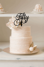 Load image into Gallery viewer, Cake Topper - Fifty Cursive Silver Belle Design
