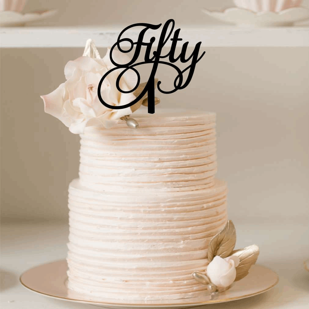 Cake Topper - Fifty Cursive Silver Belle Design