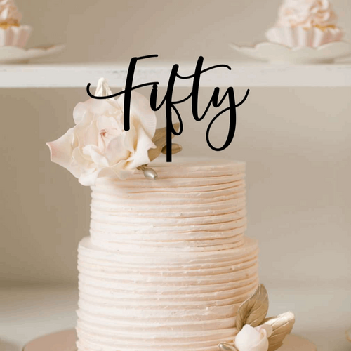 Cake Topper - Fifty Script Silver Belle Design
