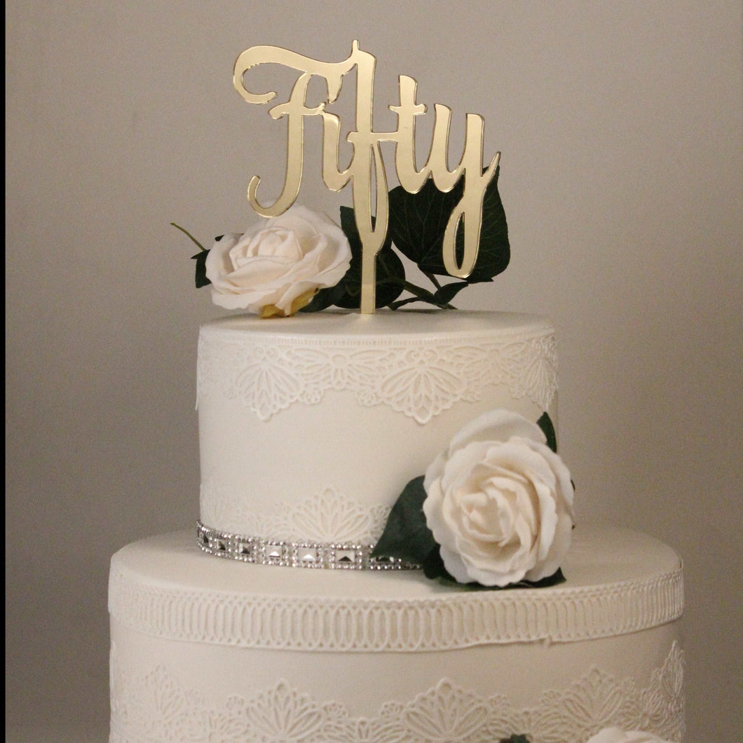 Cake Topper - Fifty Silver Belle Design