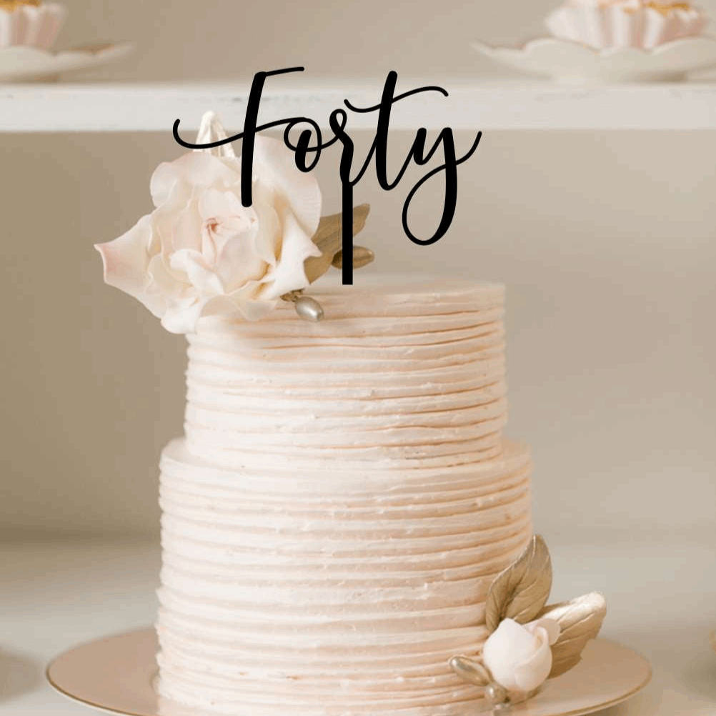 Cake Topper - Forty Script Silver Belle Design