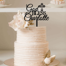 Load image into Gallery viewer, Cake Topper - God Bless Christening Baptism Silver Belle Design
